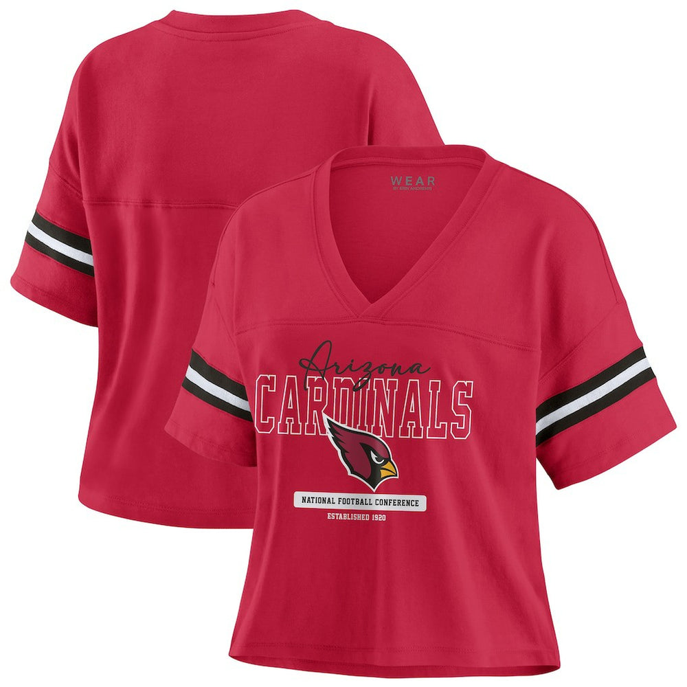 Arizona Cardinals WEAR by Erin Andrews Women's Color Block Boxy Modest Crop V-Neck T-Shirt | NFL US