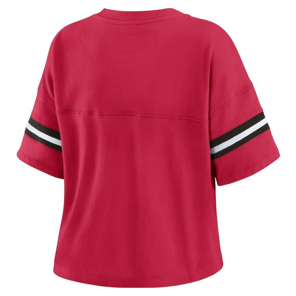Arizona Cardinals WEAR by Erin Andrews Women's Color Block Boxy Modest Crop V-Neck T-Shirt | NFL US