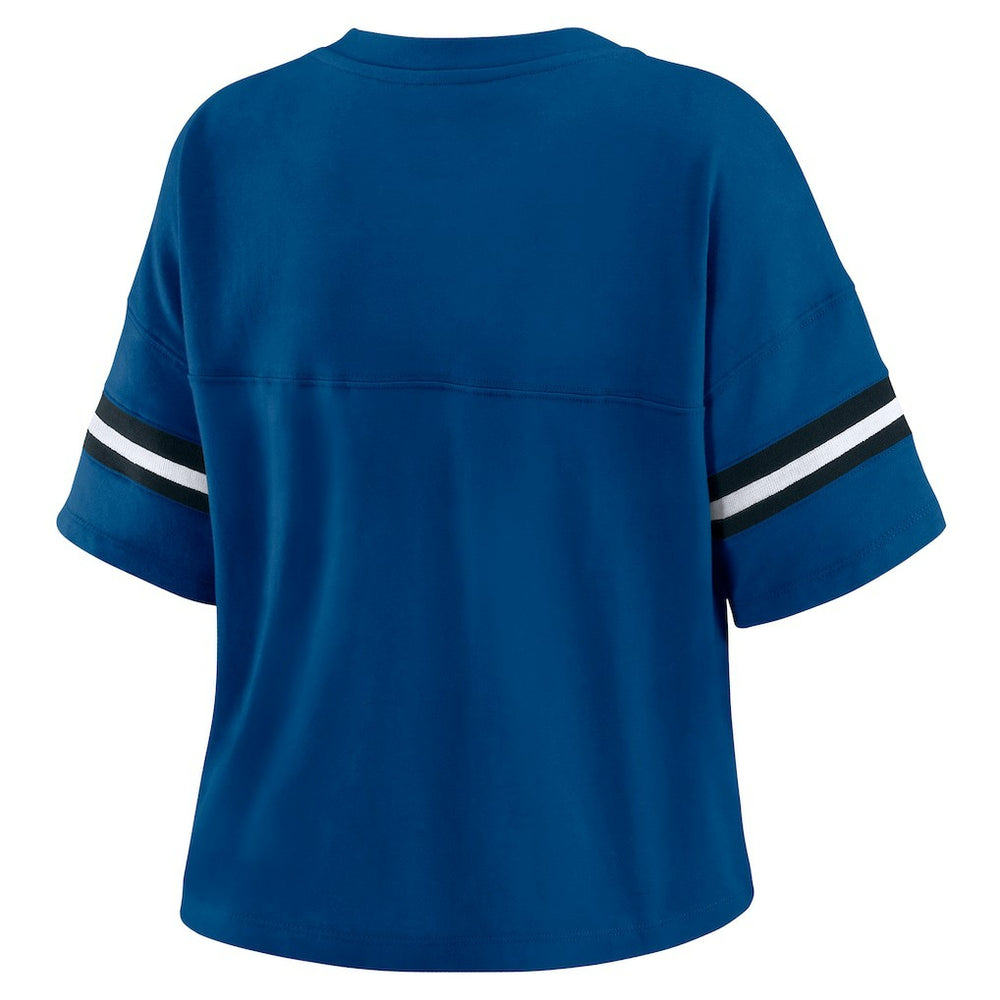 Indianapolis Colts WEAR by Erin Andrews Women's Color Block Boxy Modest Crop V-Neck T-Shirt | NFL New