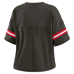 Tampa Bay Buccaneers WEAR by Erin Andrews Women's Color Block Boxy Modest Crop V-Neck T-Shirt | NFL Hot