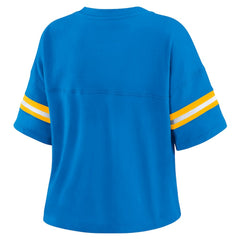 Los Angeles Chargers WEAR by Erin Andrews Women's Color Block Boxy Modest Crop V-Neck T-Shirt | NFL On sale