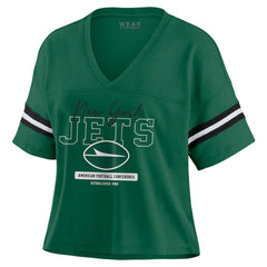 New York Jets WEAR by Erin Andrews Women's Color Block Boxy Modest Crop V-Neck T-Shirt | NFL Online