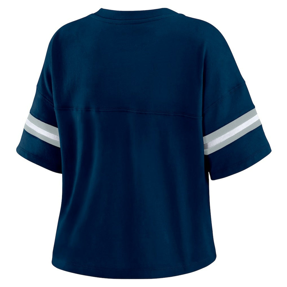 Dallas Cowboys WEAR by Erin Andrews Women's Color Block Boxy Modest Crop V-Neck T-Shirt | NFL Outlet