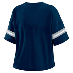 Dallas Cowboys WEAR by Erin Andrews Women's Color Block Boxy Modest Crop V-Neck T-Shirt | NFL Outlet