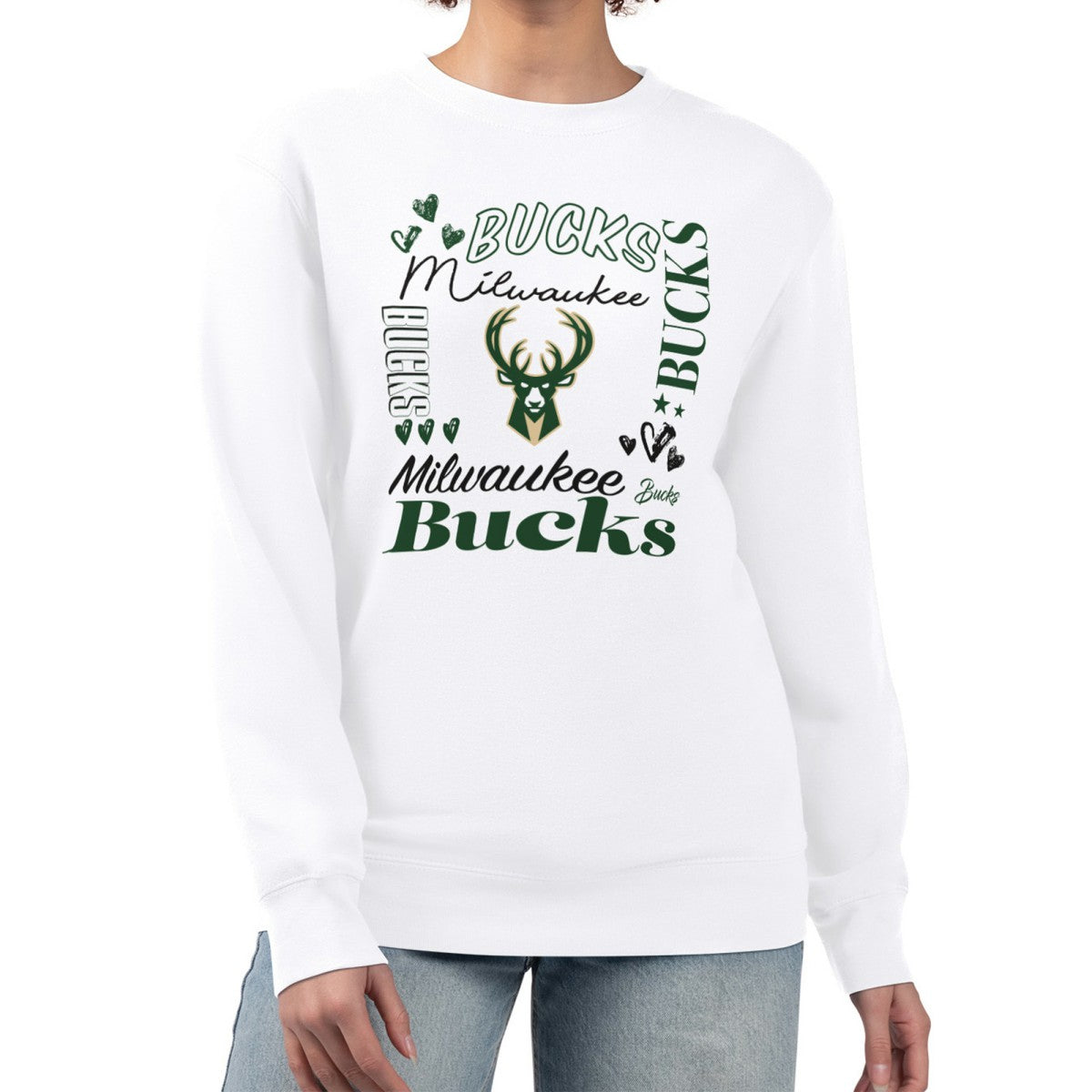 White Milwaukee Bucks G-III 4Her by Carl Banks Women's Collage Team Graphic Fleece Pullover Sweatshirt | NBA