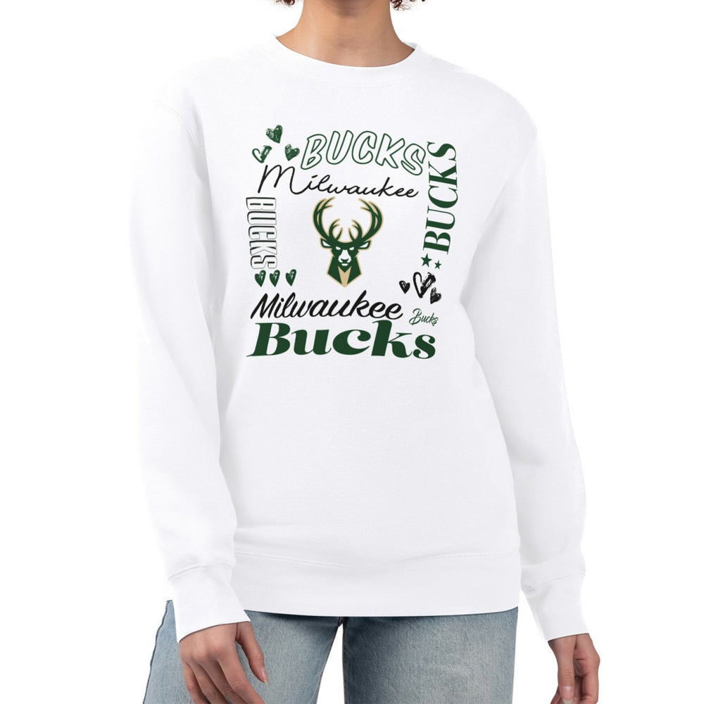 White Milwaukee Bucks G-III 4Her by Carl Banks Women's Collage Team Graphic Fleece Pullover Sweatshirt | NBA