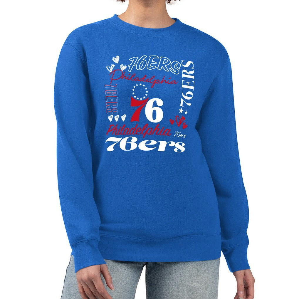 Royal Philadelphia 76ers G-III 4Her by Carl Banks Women's Collage Team Graphic Fleece Pullover Sweatshirt | NBA