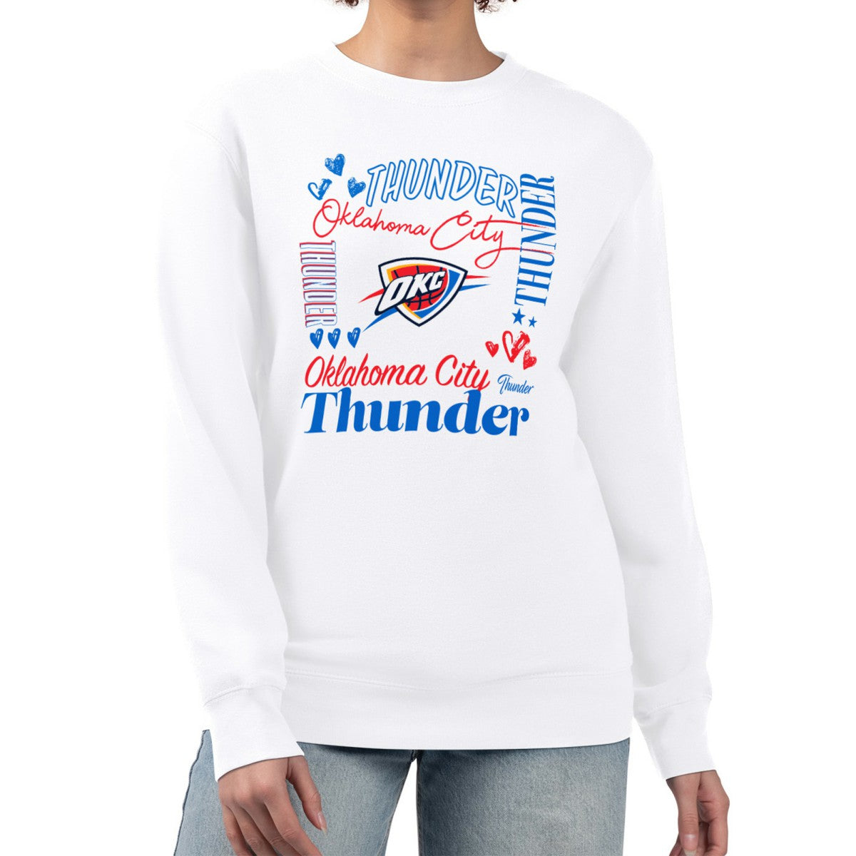 White Oklahoma City Thunder G-III 4Her by Carl Banks Women's Collage Team Graphic Fleece Pullover Sweatshirt | NBA