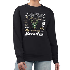Black Milwaukee Bucks G-III 4Her by Carl Banks Women's Collage Team Graphic Fleece Pullover Sweatshirt | NBA
