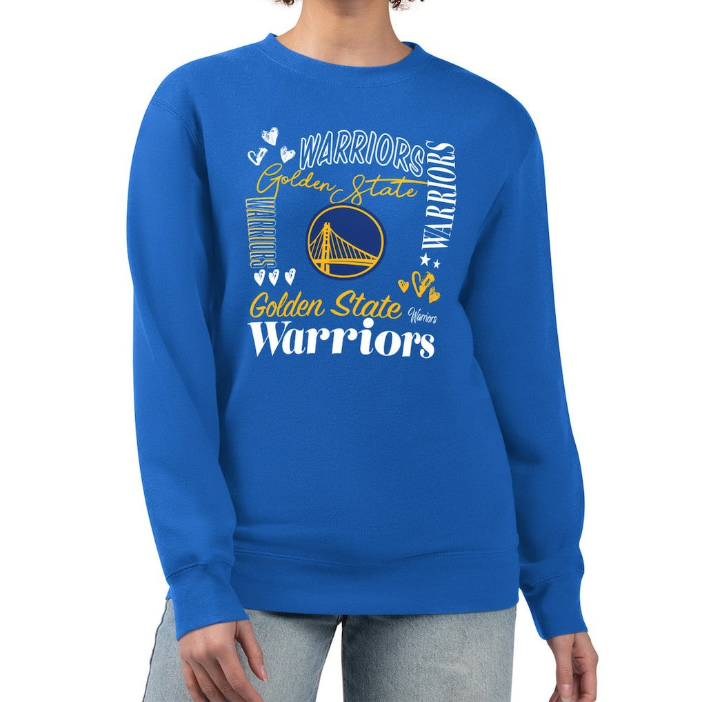 Royal Golden State Warriors G-III 4Her by Carl Banks Women's Collage Team Graphic Fleece Pullover Sweatshirt sale | NBA