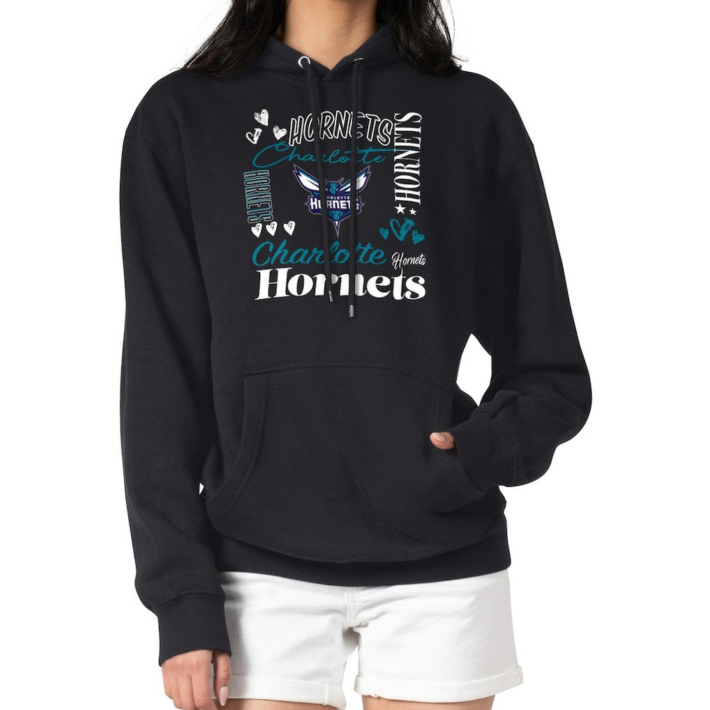 Black Charlotte Hornets G-III 4Her by Carl Banks Women's Team Collage Graphic Fleece Pullover Hoodie | NBA