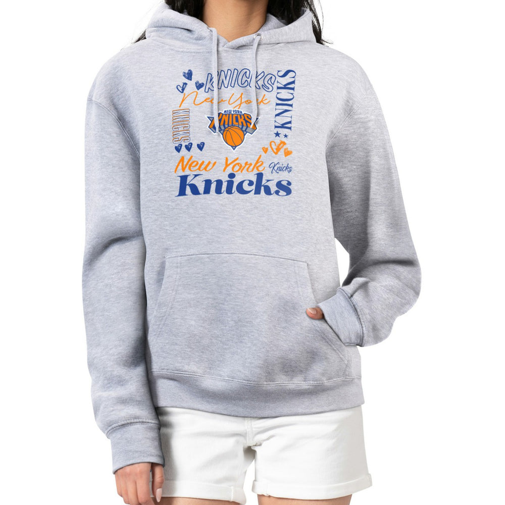 Heather Gray New York Knicks G-III 4Her by Carl Banks Women's Team Collage Graphic Fleece Pullover Hoodie | NBA