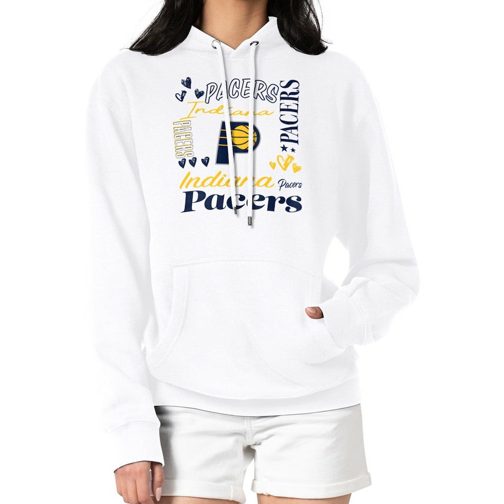 White Indiana Pacers G-III 4Her by Carl Banks Women's Team Collage Graphic Fleece Pullover Hoodie | NBA