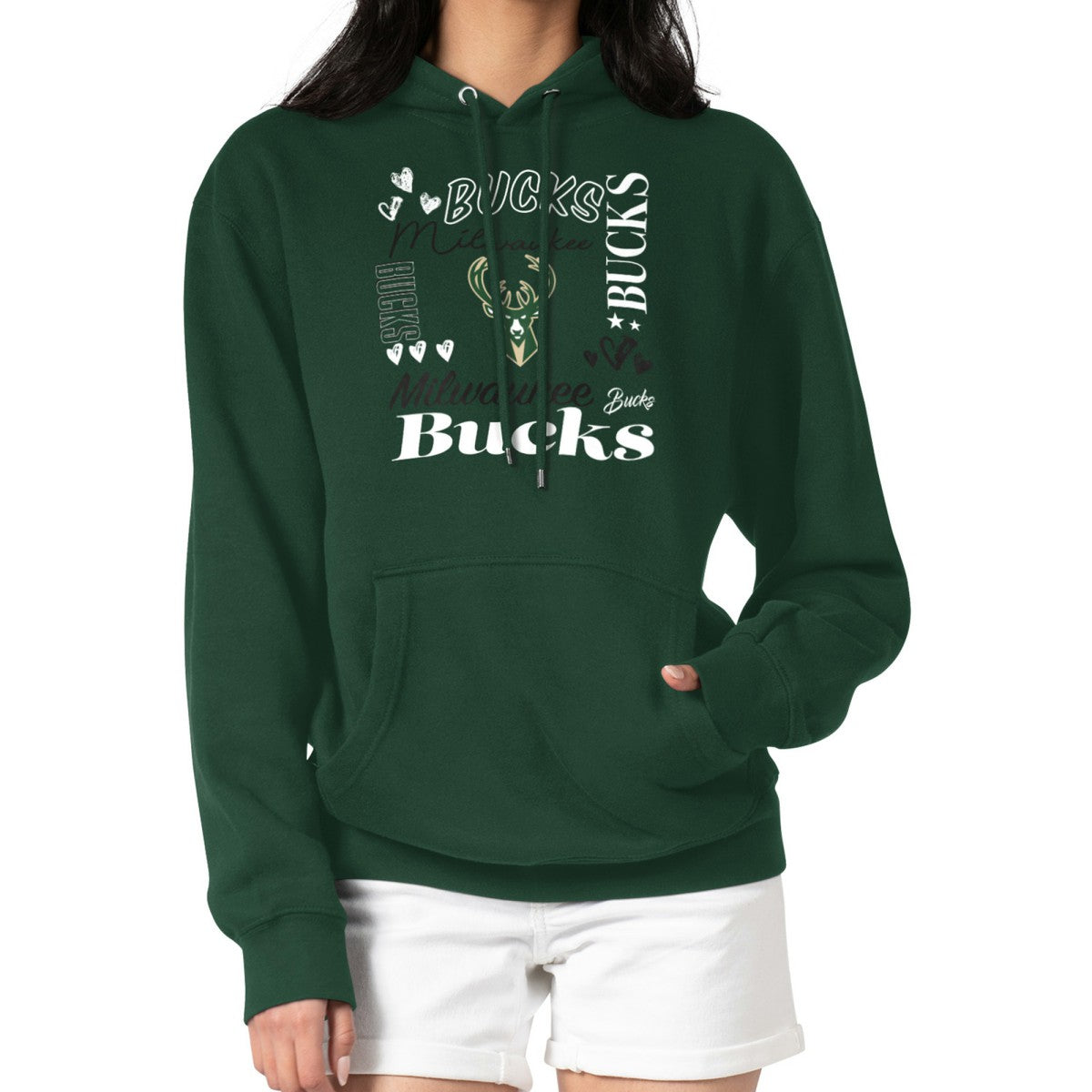 Green Milwaukee Bucks G-III 4Her by Carl Banks Women's Team Collage Graphic Fleece Pullover Hoodie | NBA