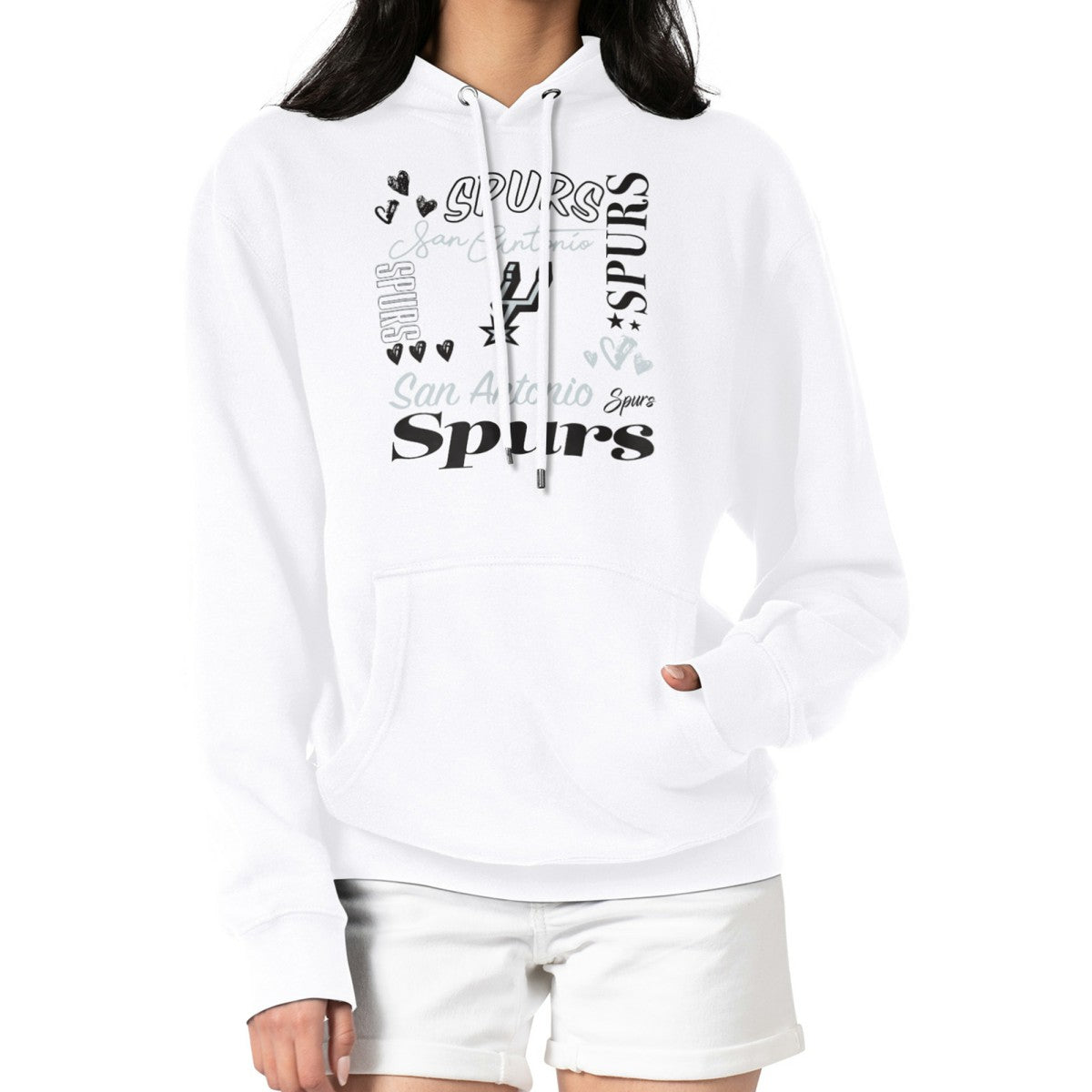 White San Antonio Spurs G-III 4Her by Carl Banks Women's Team Collage Graphic Fleece Pullover Hoodie | NBA