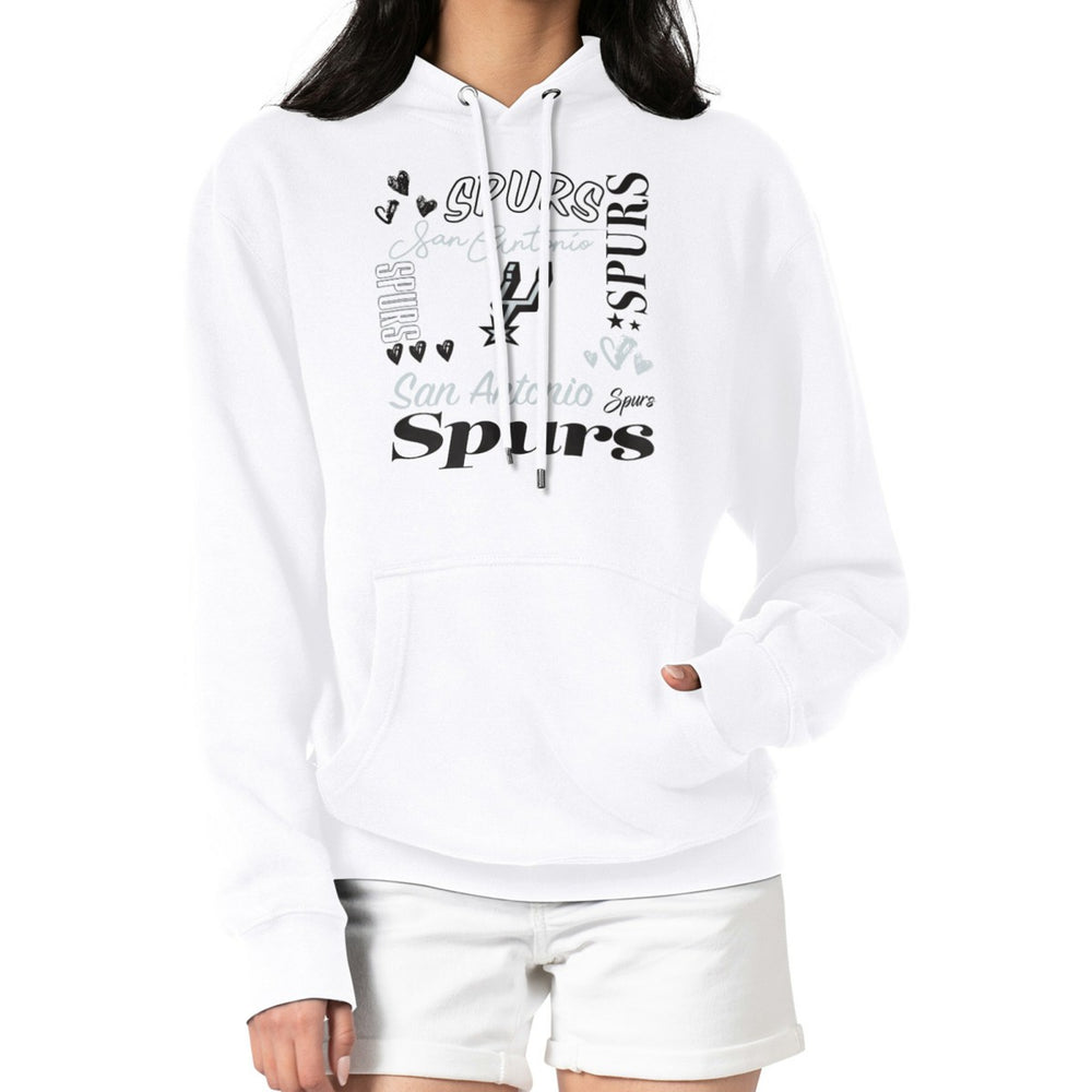 White San Antonio Spurs G-III 4Her by Carl Banks Women's Team Collage Graphic Fleece Pullover Hoodie | NBA