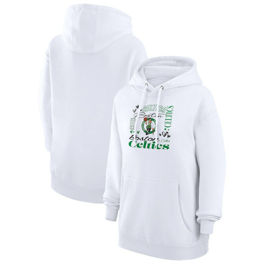 White Boston Celtics G-III 4Her by Carl Banks Women's Team Collage Graphic Fleece Pullover Hoodie | NBA