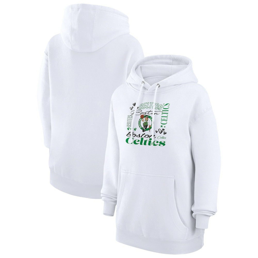 White Boston Celtics G-III 4Her by Carl Banks Women's Team Collage Graphic Fleece Pullover Hoodie | NBA