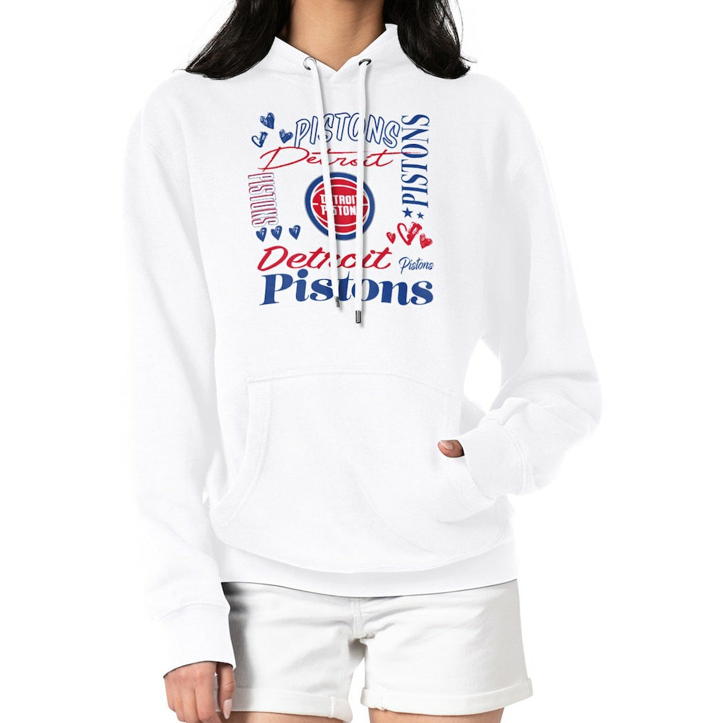 White Detroit Pistons G-III 4Her by Carl Banks Women's Team Collage Graphic Fleece Pullover Hoodie sale | NBA