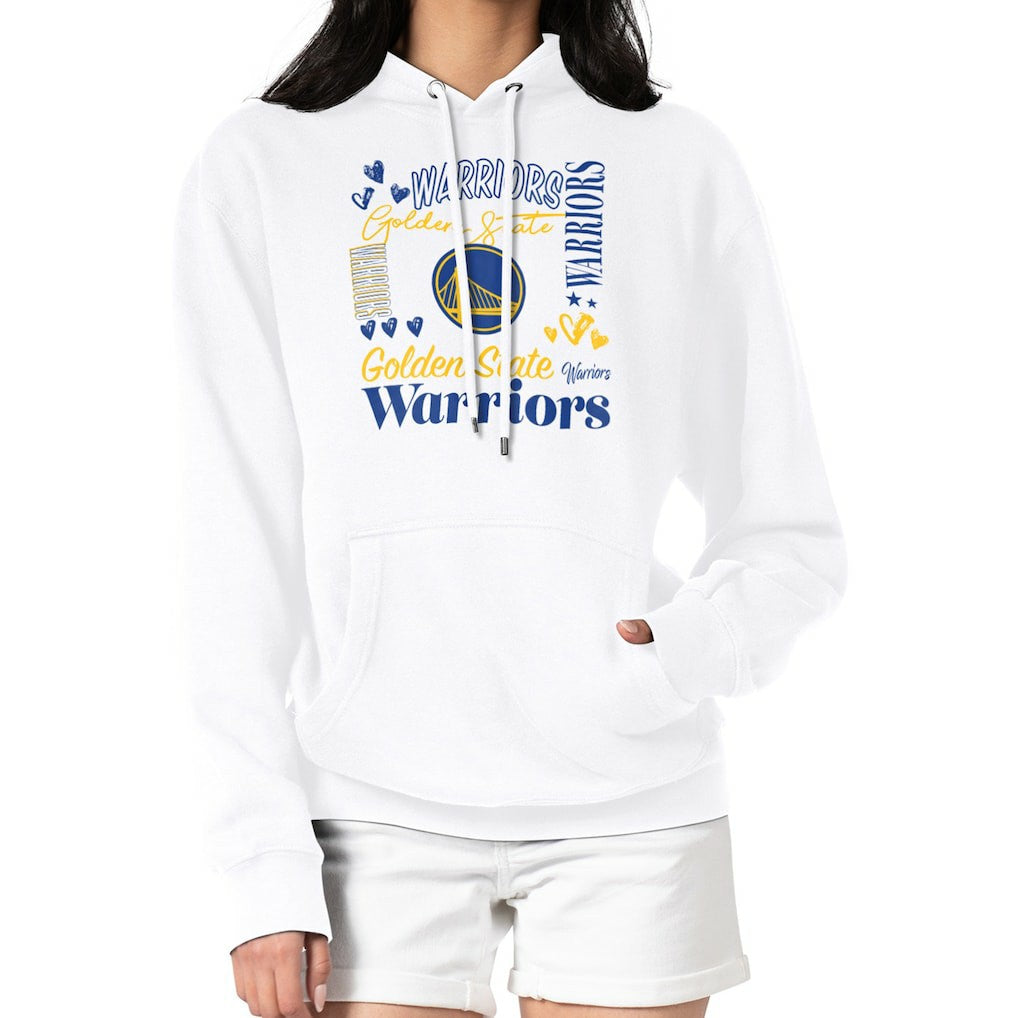 White Golden State Warriors G-III 4Her by Carl Banks Women's Team Collage Graphic Fleece Pullover Hoodie sale | NBA