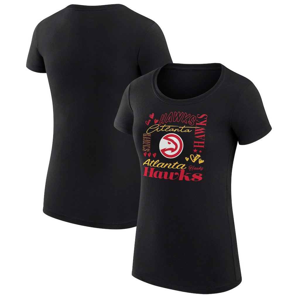 Black Atlanta Hawks G-III 4Her by Carl Banks Women's Super-Slim Fit Lightweight Team Name Collage Graphic T-Shirt | NBA
