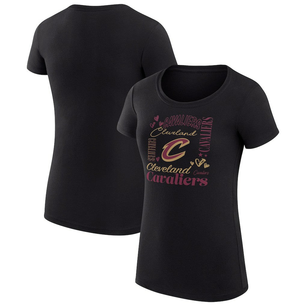 Black Cleveland Cavaliers G-III 4Her by Carl Banks Women's Super-Slim Fit Lightweight Team Name Collage Graphic T-Shirt sale | NBA