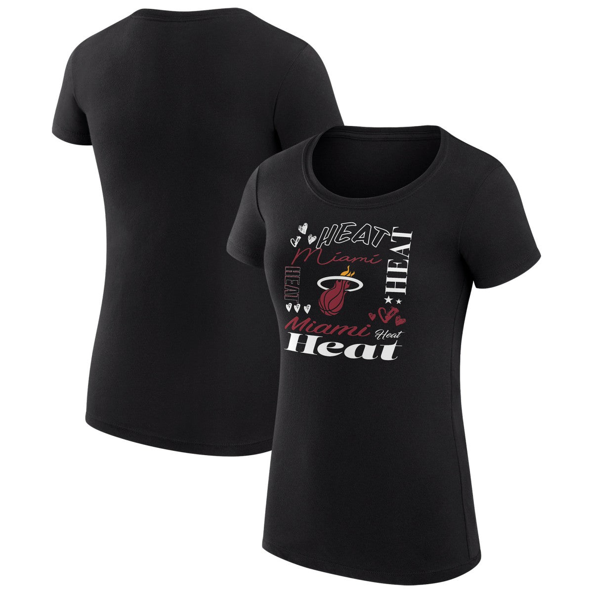Black Miami Heat G-III 4Her by Carl Banks Women's Super-Slim Fit Lightweight Team Name Collage Graphic T-Shirt | NBA
