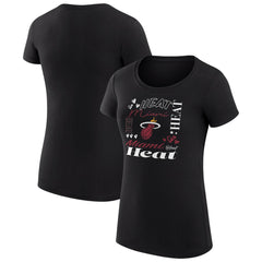 Black Miami Heat G-III 4Her by Carl Banks Women's Super-Slim Fit Lightweight Team Name Collage Graphic T-Shirt | NBA