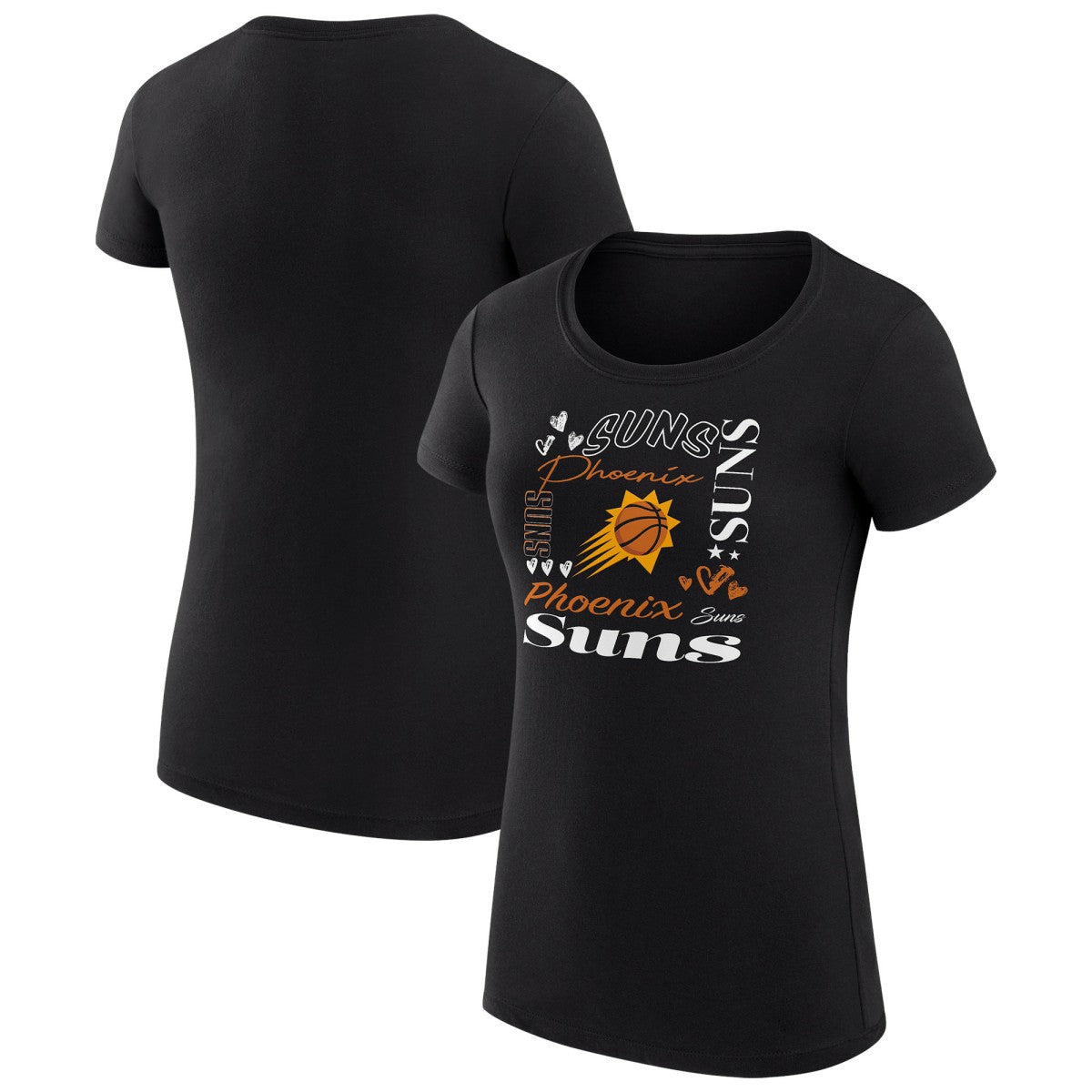 Black Phoenix Suns G-III 4Her by Carl Banks Women's Super-Slim Fit Lightweight Team Name Collage Graphic T-Shirt | NBA