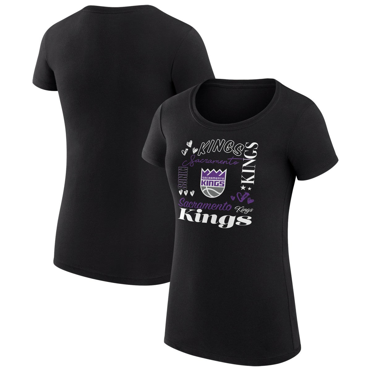 Black Sacramento Kings G-III 4Her by Carl Banks Women's Super-Slim Fit Lightweight Team Name Collage Graphic T-Shirt | NBA