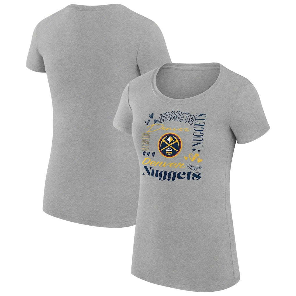 Heather Gray Denver Nuggets G-III 4Her by Carl Banks Women's Super-Slim Fit Lightweight Team Name Collage Graphic T-Shirt sale | NBA