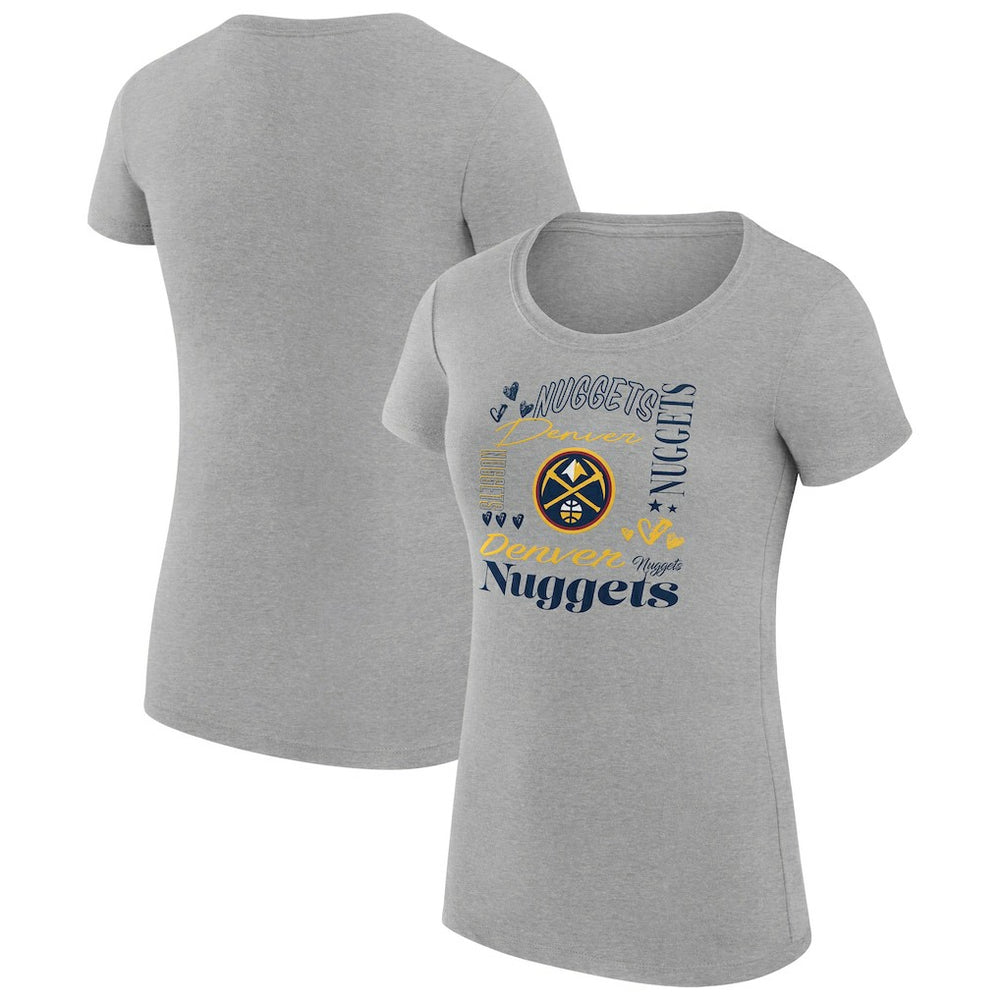 Heather Gray Denver Nuggets G-III 4Her by Carl Banks Women's Super-Slim Fit Lightweight Team Name Collage Graphic T-Shirt sale | NBA