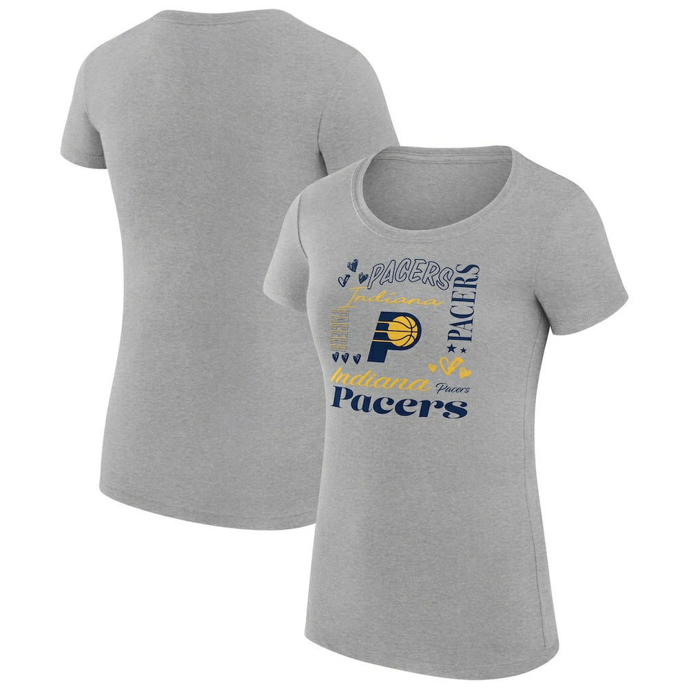 Heather Gray Indiana Pacers G-III 4Her by Carl Banks Women's Super-Slim Fit Lightweight Team Name Collage Graphic T-Shirt | NBA