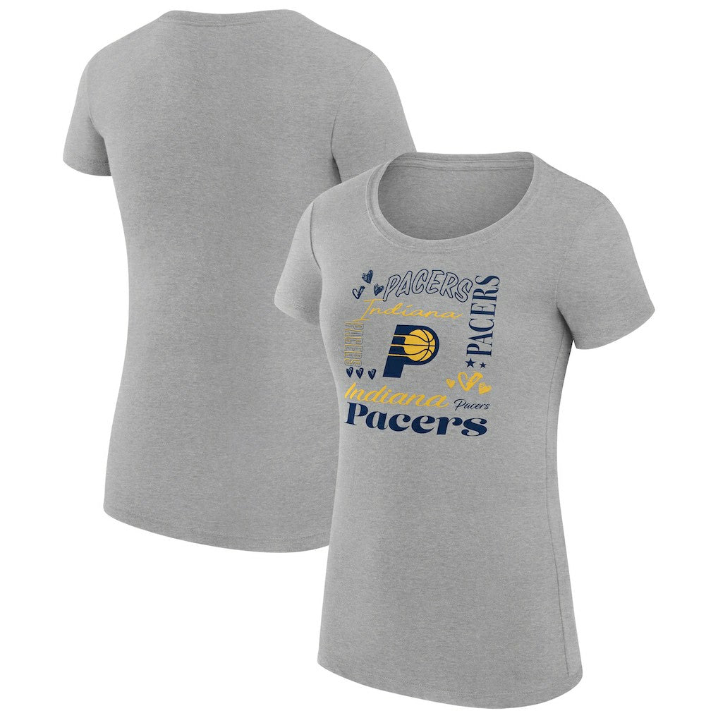 Heather Gray Indiana Pacers G-III 4Her by Carl Banks Women's Super-Slim Fit Lightweight Team Name Collage Graphic T-Shirt | NBA