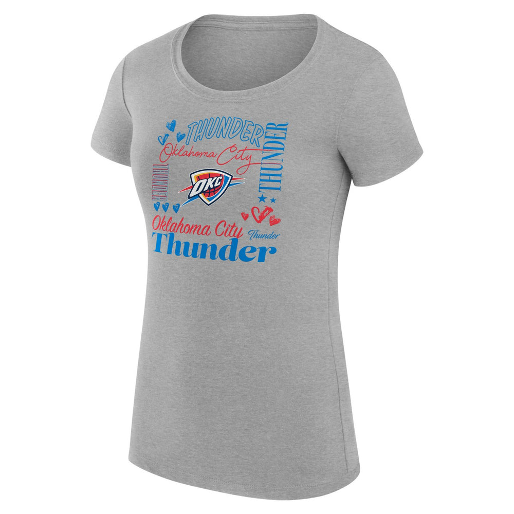 Heather Gray Oklahoma City Thunder G-III 4Her by Carl Banks Women's Super-Slim Fit Lightweight Team Name Collage Graphic T-Shirt | NBA