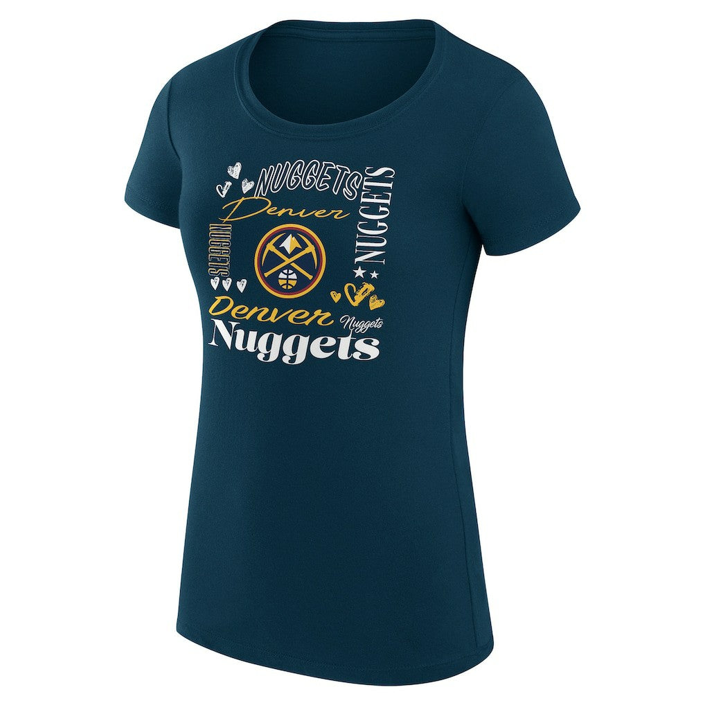 Navy Denver Nuggets G-III 4Her by Carl Banks Women's Super-Slim Fit Lightweight Team Name Collage Graphic T-Shirt sale | NBA