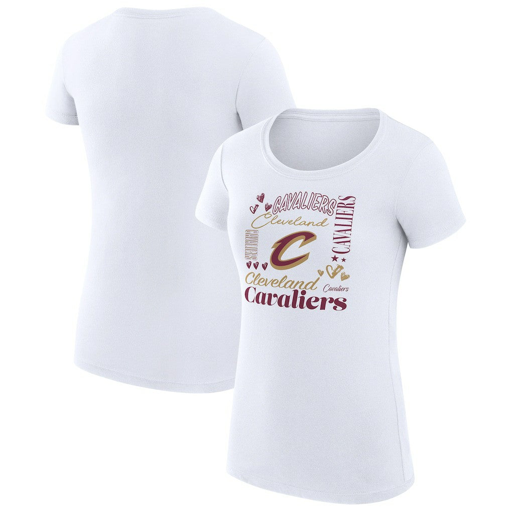 White Cleveland Cavaliers G-III 4Her by Carl Banks Women's Super-Slim Fit Lightweight Team Name Collage Graphic T-Shirt sale | NBA