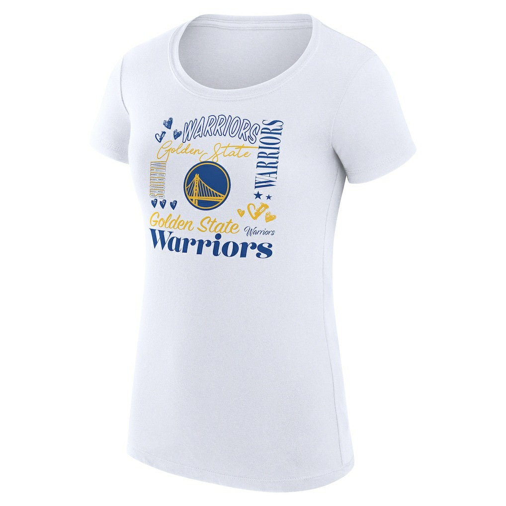 White Golden State Warriors G-III 4Her by Carl Banks Women's Super-Slim Fit Lightweight Team Name Collage Graphic T-Shirt sale | NBA
