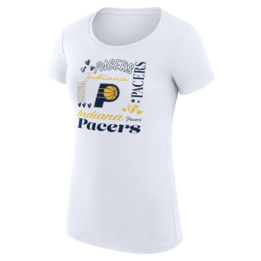 White Indiana Pacers G-III 4Her by Carl Banks Women's Super-Slim Fit Lightweight Team Name Collage Graphic T-Shirt | NBA