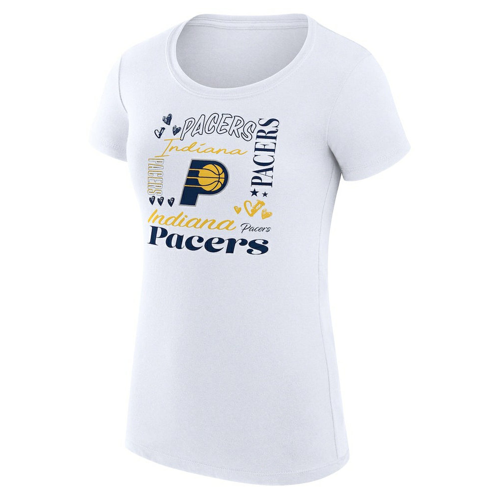 White Indiana Pacers G-III 4Her by Carl Banks Women's Super-Slim Fit Lightweight Team Name Collage Graphic T-Shirt | NBA