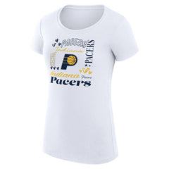 White Indiana Pacers G-III 4Her by Carl Banks Women's Super-Slim Fit Lightweight Team Name Collage Graphic T-Shirt | NBA