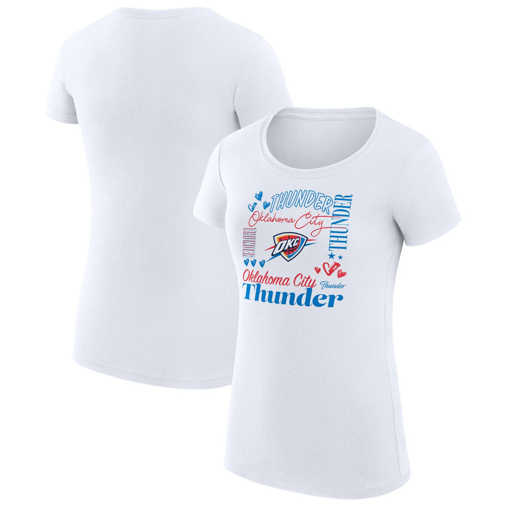 White Oklahoma City Thunder G-III 4Her by Carl Banks Women's Super-Slim Fit Lightweight Team Name Collage Graphic T-Shirt | NBA
