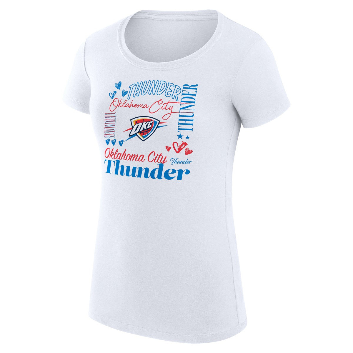 White Oklahoma City Thunder G-III 4Her by Carl Banks Women's Super-Slim Fit Lightweight Team Name Collage Graphic T-Shirt | NBA