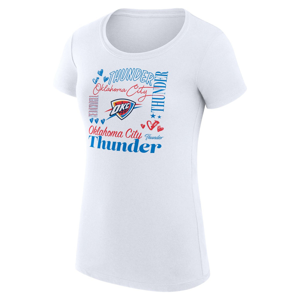White Oklahoma City Thunder G-III 4Her by Carl Banks Women's Super-Slim Fit Lightweight Team Name Collage Graphic T-Shirt | NBA