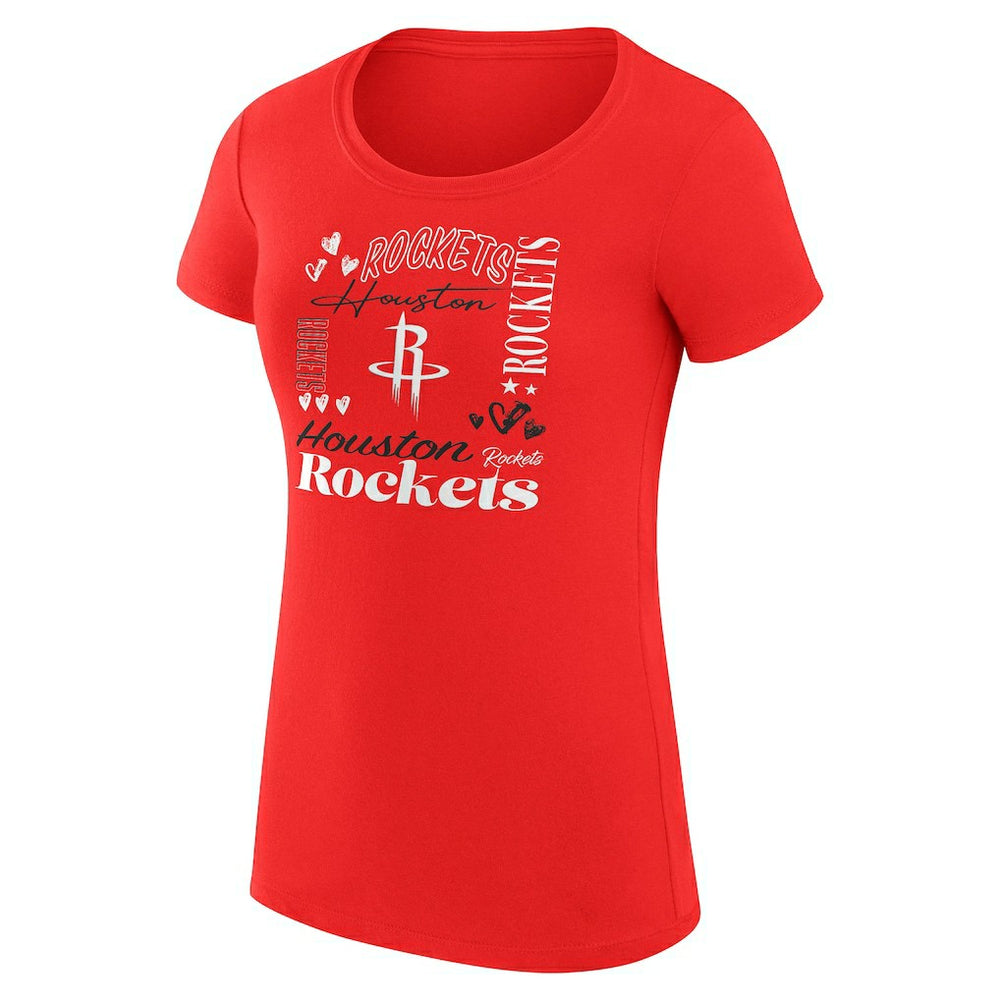 Red Houston Rockets G-III 4Her by Carl Banks Women's Super-Slim Fit Lightweight Team Name Collage Graphic T-Shirt | NBA
