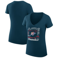 Navy Oklahoma City Thunder G-III 4Her by Carl Banks Women's Super-Slim Fit Lightweight Team Name Collage Graphic V-Neck T-Shirt | NBA