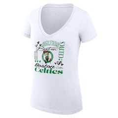 White Boston Celtics G-III 4Her by Carl Banks Women's Super-Slim Fit Lightweight Team Name Collage Graphic V-Neck T-Shirt | NBA
