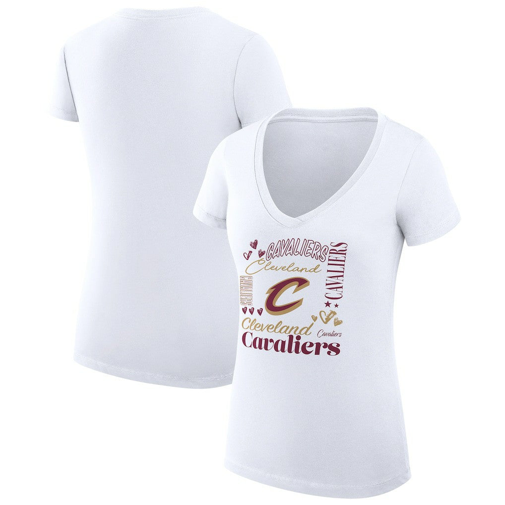 White Cleveland Cavaliers G-III 4Her by Carl Banks Women's Super-Slim Fit Lightweight Team Name Collage Graphic V-Neck T-Shirt sale | NBA