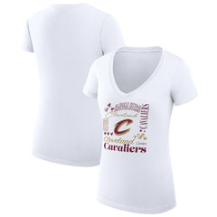 White Cleveland Cavaliers G-III 4Her by Carl Banks Women's Super-Slim Fit Lightweight Team Name Collage Graphic V-Neck T-Shirt sale | NBA