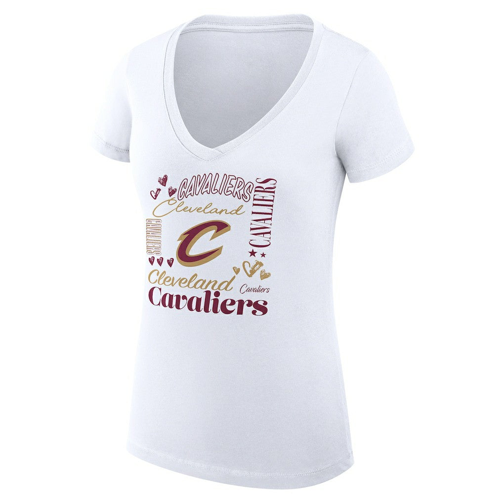 White Cleveland Cavaliers G-III 4Her by Carl Banks Women's Super-Slim Fit Lightweight Team Name Collage Graphic V-Neck T-Shirt sale | NBA